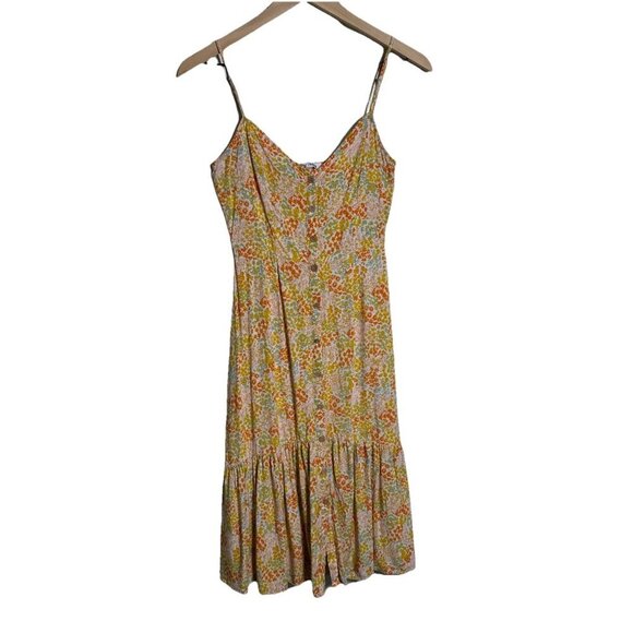 Mimi Chica Medium Yellow Orange Ditsy Floral Sleeveless Button Down Dress Boho - Picture 5 of 14